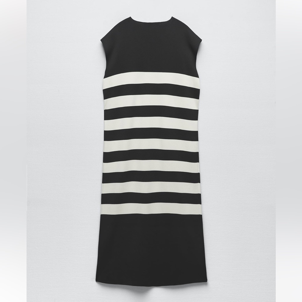 Zara STRIPED KNIT DRESS. Black/Ecru. Sizes S, M, L. New with Tags. - Picture 7 of 8